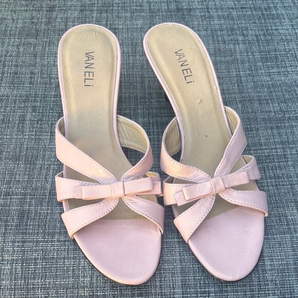 Vaneli Vintage Y2K Light Pink Leather Bow Kitten Heels 8.5 - Picture 3 of 8